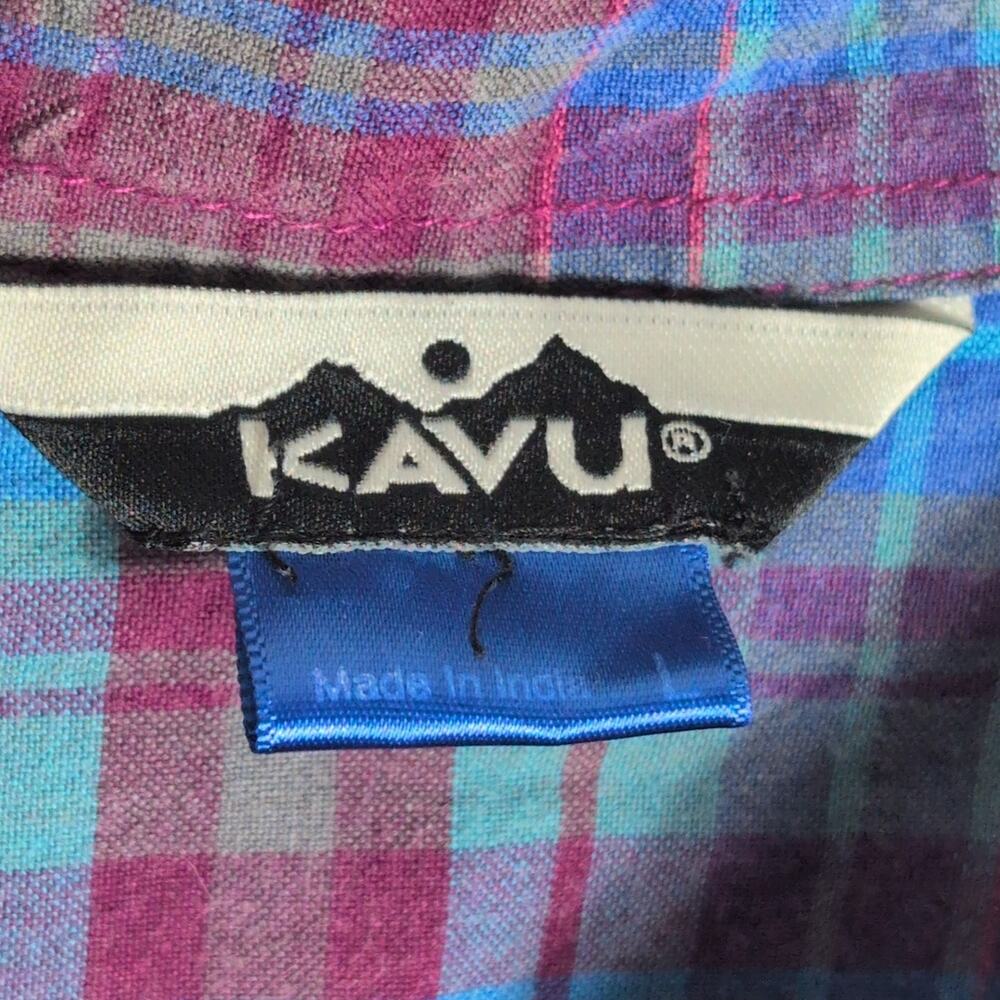 KAVU Men’s L Plaid Flannel Shirt Blue Teal Maroon Long Sleeve Casual Outdoor - Picture 3 of 14